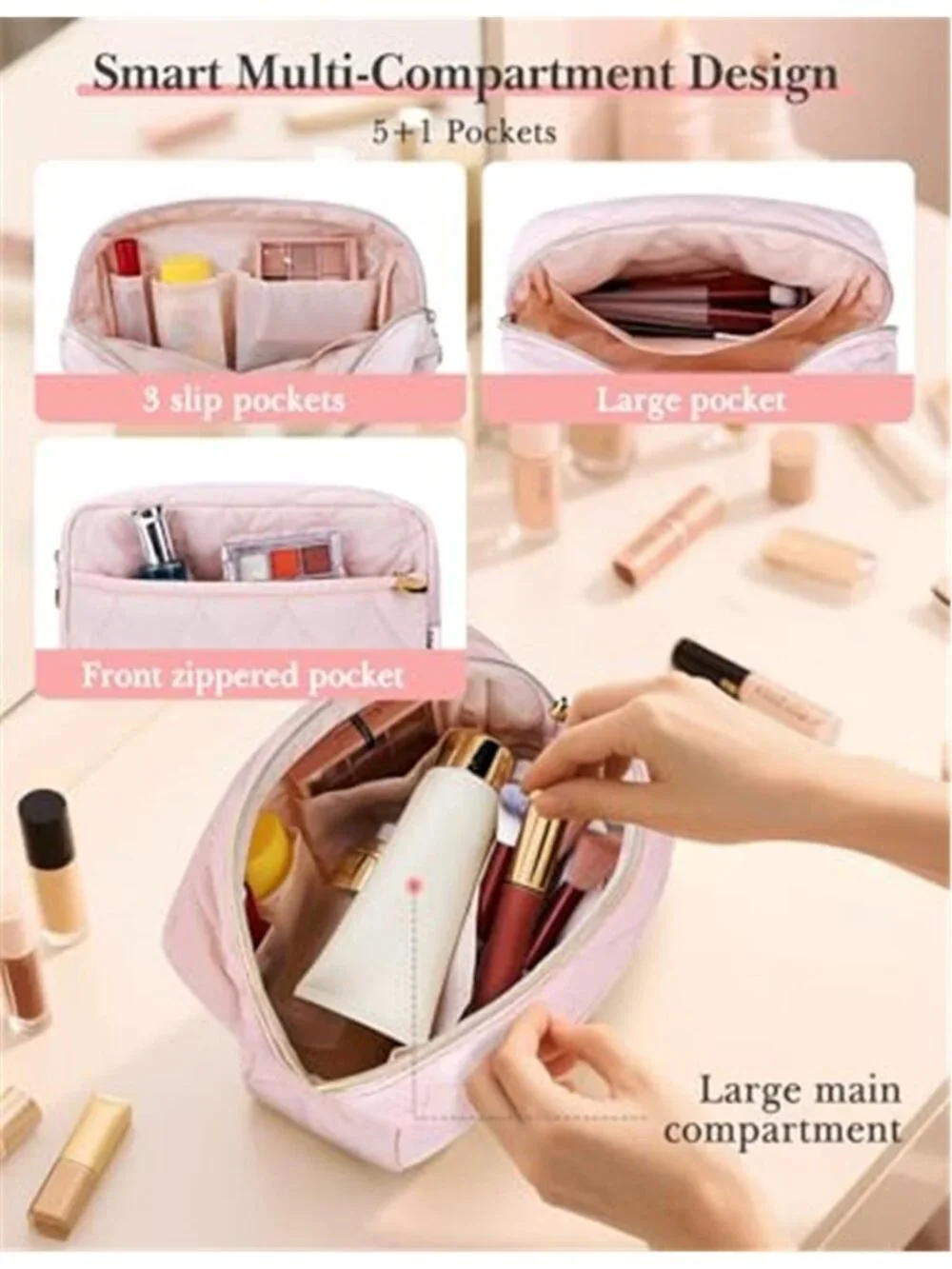 Womens Makeup Bag Travel Cosmetic Organizer Water Resistant Toiletry Pouch Case